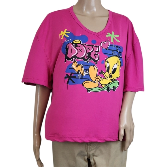 Pink Looney Tunes Tweety Bird Graphic T-Shirt Skateboard Street Art Vibe - Picture 3 of 5